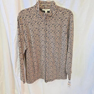 JM Collection Women's NWT Taupe Flash Animal-Print V-Neck Casual Chic‎ Top SZ 2X